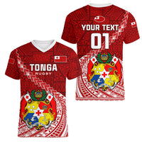 Custom Tonga Rugby Women V Neck T Shirt Tongan Ngatu Pattern White Version LT01 - Polynesian Pride