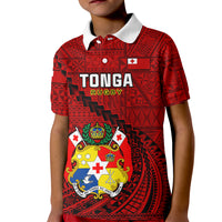 Tonga Rugby Kid Polo Shirt Tongan Ngatu Pattern Black Version LT01 Kid Red - Polynesian Pride