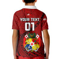 Custom Tonga Rugby Kid Polo Shirt Tongan Ngatu Pattern Black Version LT01 - Polynesian Pride