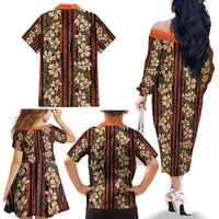 Hawaii Hibiscus Family Matching Off The Shoulder Long Sleeve Dress and Hawaiian Shirt Retro Style - Polynesian Pride