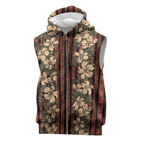 Hawaii Hibiscus Sleeveless Zip Hoodie Retro Style LT01 Brown - Polynesian Pride