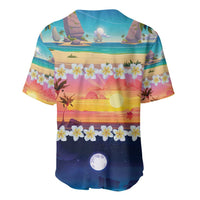 Hawaii Beach Landscape Time-Lapse Baseball Jersey Tropical Plumeria Flowers - Polynesian Pride