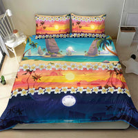Hawaii Beach Landscape Time-Lapse Bedding Set Tropical Plumeria Flowers - Polynesian Pride