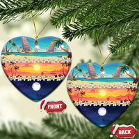 Hawaii Beach Landscape Time-Lapse Ceramic Ornament Tropical Plumeria Flowers - Polynesian Pride