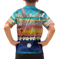 Hawaii Beach Landscape Time-Lapse Family Matching Puletasi and Hawaiian Shirt Tropical Plumeria Flowers - Polynesian Pride