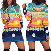 Hawaii Beach Landscape Time-Lapse Hoodie Dress Tropical Plumeria Flowers - Polynesian Pride