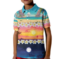 Hawaii Beach Landscape Time-Lapse Kid Polo Shirt Tropical Plumeria Flowers LT01 Kid Multicolor - Polynesian Pride