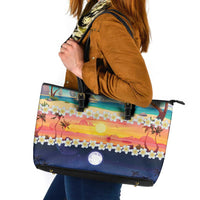 Hawaii Beach Landscape Time-Lapse Leather Tote Bag Tropical Plumeria Flowers LT01 Multicolor - Polynesian Pride