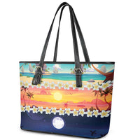 Hawaii Beach Landscape Time-Lapse Leather Tote Bag Tropical Plumeria Flowers LT01 - Polynesian Pride