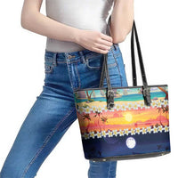 Hawaii Beach Landscape Time-Lapse Leather Tote Bag Tropical Plumeria Flowers LT01 - Polynesian Pride