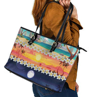 Hawaii Beach Landscape Time-Lapse Leather Tote Bag Tropical Plumeria Flowers LT01 - Polynesian Pride