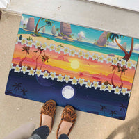 Hawaii Beach Landscape Time-Lapse Rubber Doormat Tropical Plumeria Flowers - Polynesian Pride