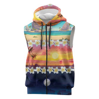 Hawaii Beach Landscape Time-Lapse Sleeveless Zip Hoodie Tropical Plumeria Flowers LT01 Multicolor - Polynesian Pride