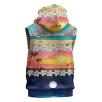 Hawaii Beach Landscape Time-Lapse Sleeveless Zip Hoodie Tropical Plumeria Flowers LT01 - Polynesian Pride