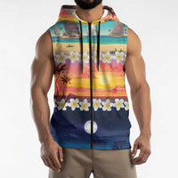 Hawaii Beach Landscape Time-Lapse Sleeveless Zip Hoodie Tropical Plumeria Flowers LT01 - Polynesian Pride