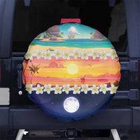 Hawaii Beach Landscape Time-Lapse Spare Tire Cover Tropical Plumeria Flowers - Polynesian Pride