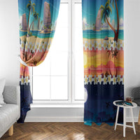 Hawaii Beach Landscape Time-Lapse Window Curtain Tropical Plumeria Flowers - Polynesian Pride