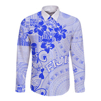 Fiji Masi With Hibiscus Tapa Tribal Long Sleeve Button Shirt Blue Pastel LT01 Unisex Blue - Polynesian Pride