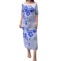 Fiji Masi With Hibiscus Tapa Tribal Puletasi Blue Pastel LT01 Long Dress Blue - Polynesian Pride