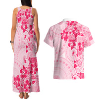 Fiji Masi With Hibiscus Tapa Tribal Couples Matching Tank Maxi Dress and Hawaiian Shirt Pink Pastel LT01 - Polynesian Pride