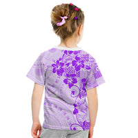 Fiji Masi With Hibiscus Tapa Tribal Kid T Shirt Purple Pastel LT01 - Polynesian Pride