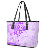 Fiji Masi With Hibiscus Tapa Tribal Leather Tote Bag Purple Pastel LT01 - Polynesian Pride