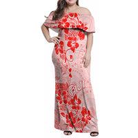 Fiji Masi With Hibiscus Tapa Tribal Family Matching Off Shoulder Maxi Dress and Hawaiian Shirt Red Pastel LT01 Mom's Dress Red - Polynesian Pride