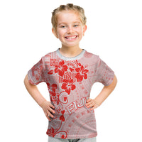 Fiji Masi With Hibiscus Tapa Tribal Kid T Shirt Red Pastel LT01 Red - Polynesian Pride