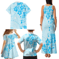 Fiji Masi With Hibiscus Tapa Tribal Family Matching Tank Maxi Dress and Hawaiian Shirt Sky Blue Pastel LT01 - Polynesian Pride