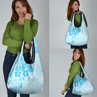 Fiji Masi With Hibiscus Tapa Tribal Grocery Bag Sky Blue Pastel