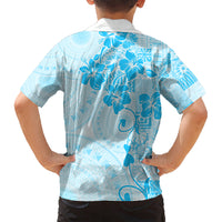Fiji Masi With Hibiscus Tapa Tribal Kid Hawaiian Shirt Sky Blue Pastel LT01 - Polynesian Pride