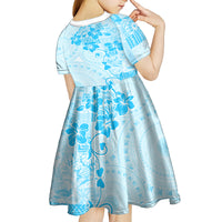 Fiji Masi With Hibiscus Tapa Tribal Kid Short Sleeve Dress Sky Blue Pastel LT01 - Polynesian Pride