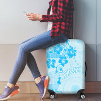 Fiji Masi With Hibiscus Tapa Tribal Luggage Cover Sky Blue Pastel LT01 - Polynesian Pride