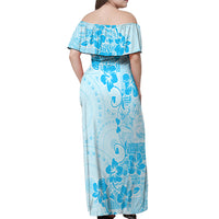 Fiji Masi With Hibiscus Tapa Tribal Off Shoulder Maxi Dress Sky Blue Pastel LT01 - Polynesian Pride