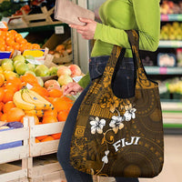 Fiji Masi With Hibiscus Tapa Tribal Grocery Bag Gold Version