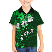 Fiji Masi Family Matching Puletasi Dress and Hawaiian Shirt Fijian Hibiscus Tapa Green Version LT01 Son's Shirt Green - Polynesian Pride