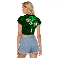 Fiji Masi Raglan Cropped T Shirt Fijian Hibiscus Tapa Green Version LT01 - Polynesian Pride