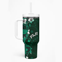 Fiji Masi Tumbler With Handle Fijian Hibiscus Tapa Green Version