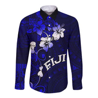 Fiji Masi Long Sleeve Button Shirt Fijian Hibiscus Navy Blue Gold Version LT01 Unisex Blue - Polynesian Pride