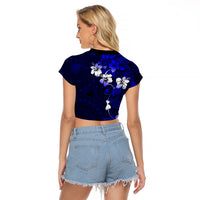 Fiji Masi Raglan Cropped T Shirt Fijian Hibiscus Navy Blue Gold Version LT01 - Polynesian Pride