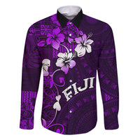 Fiji Masi Family Matching Long Sleeve Bodycon Dress and Hawaiian Shirt Fijian Hibiscus Tapa Purple Version LT01 Dad's Shirt - Long Sleeve Purple - Polynesian Pride