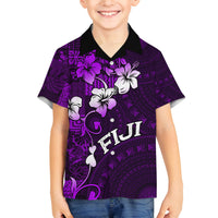Fiji Masi Family Matching Tank Maxi Dress and Hawaiian Shirt Fijian Hibiscus Tapa Purple Version LT01 Son's Shirt Purple - Polynesian Pride