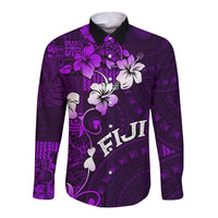 Fiji Masi Long Sleeve Button Shirt Fijian Hibiscus Tapa Purple Version LT01 Unisex Purple - Polynesian Pride
