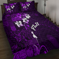 Fiji Masi Quilt Bed Set Fijian Hibiscus Tapa Purple Version LT01 - Polynesian Pride