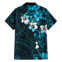 Fiji Masi Family Matching Off Shoulder Short Dress and Hawaiian Shirt Fijian Hibiscus Tapa Sky Blue Version LT01 - Polynesian Pride