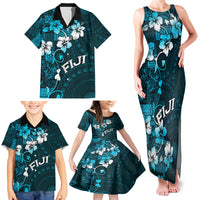 Fiji Masi Family Matching Tank Maxi Dress and Hawaiian Shirt Fijian Hibiscus Tapa Sky Blue Version LT01 - Polynesian Pride