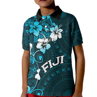 Fiji Masi Kid Polo Shirt Fijian Hibiscus Tapa Sky Blue Version LT01 Kid Blue - Polynesian Pride