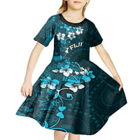 Fiji Masi Kid Short Sleeve Dress Fijian Hibiscus Tapa Sky Blue Version LT01 - Polynesian Pride