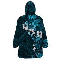 Fiji Masi Wearable Blanket Hoodie Fijian Hibiscus Tapa Sky Blue Version LT01 - Polynesian Pride