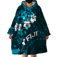 Fiji Masi Wearable Blanket Hoodie Fijian Hibiscus Tapa Sky Blue Version LT01 - Polynesian Pride